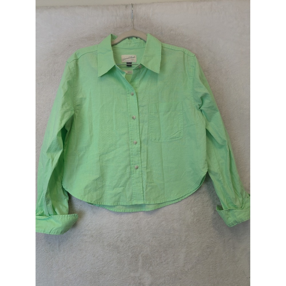 Universal Thread Button Down Womens S Lime Green Cropped Linen Blend Long Sleeve